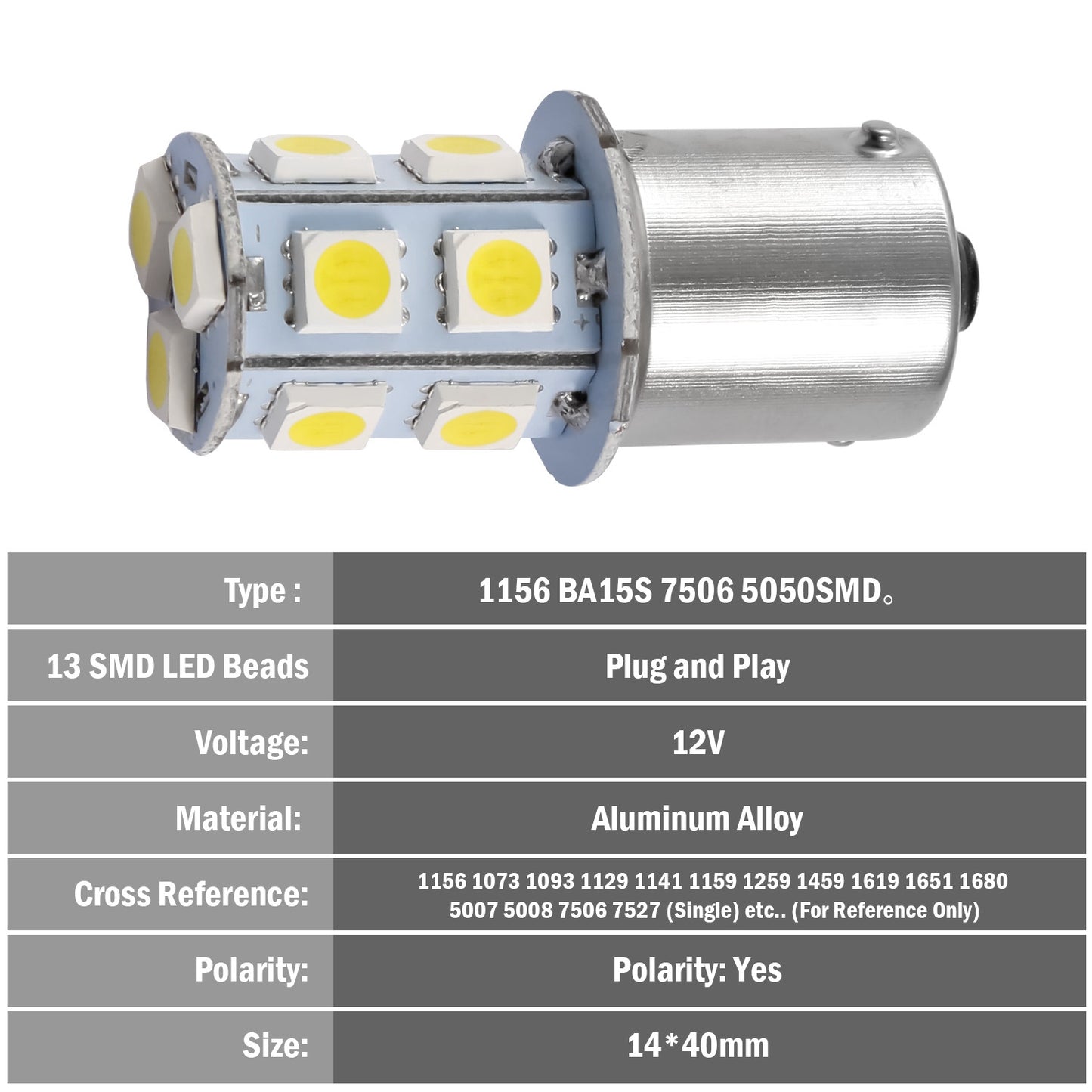 1156 LED Bulbs 13-SMD 4500K Warm White for Car Trailer (20-Pack)