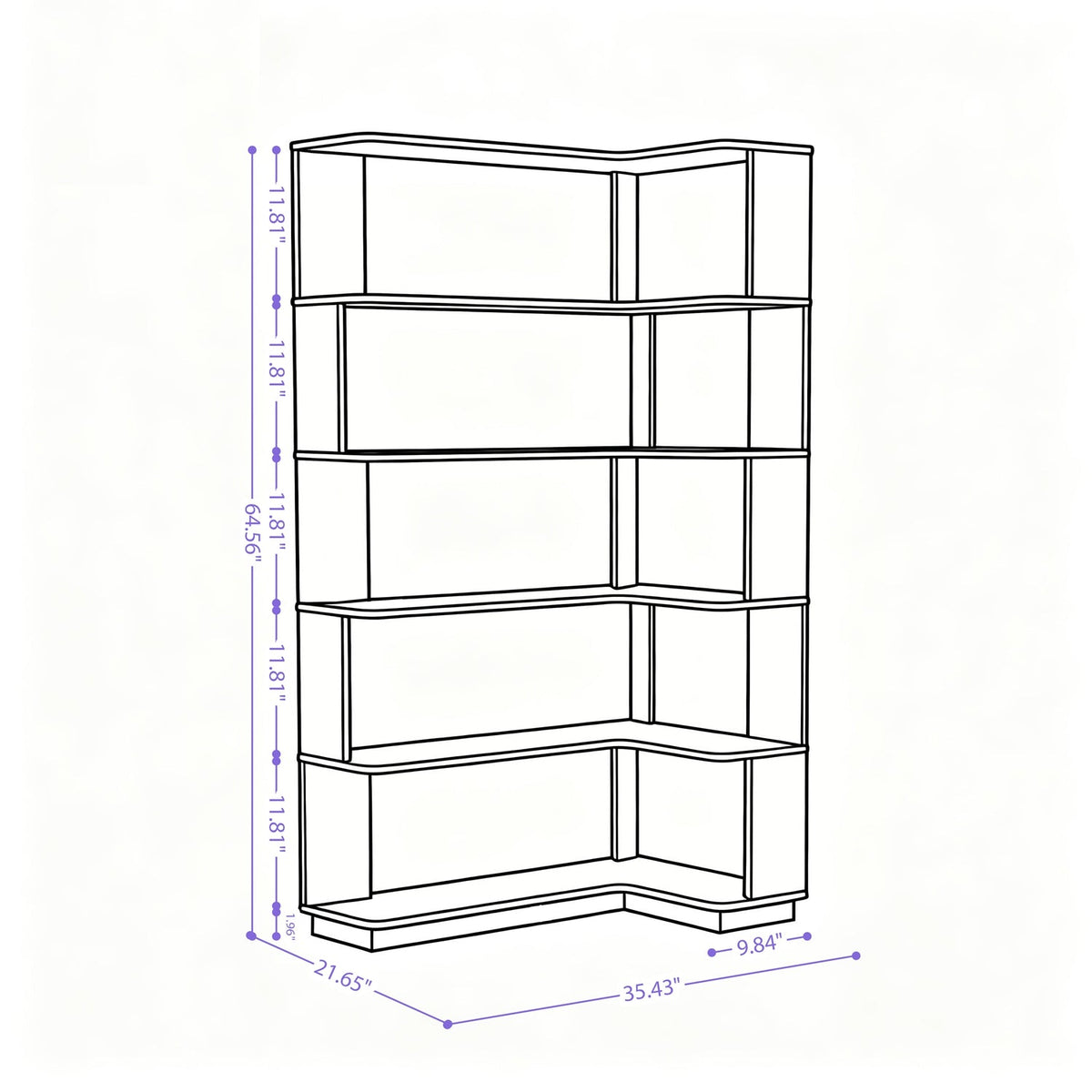 5-Tier L-Shaped Corner Bookshelf with 6 Open Shelves
