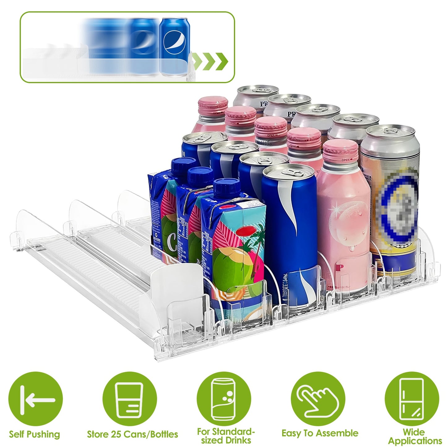 Spring Loaded Beverage Dispenser for Fridge – 5 Rows, 25 Cans