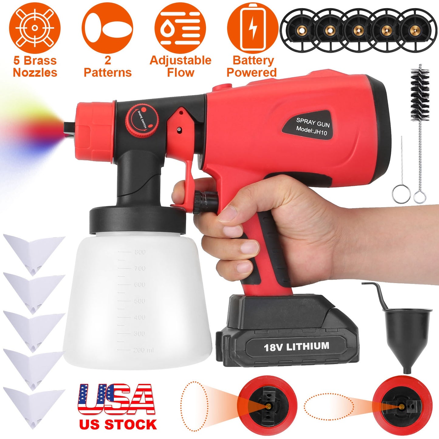 Cordless Electric Paint Sprayer with 5 Nozzles & 800ML Cup