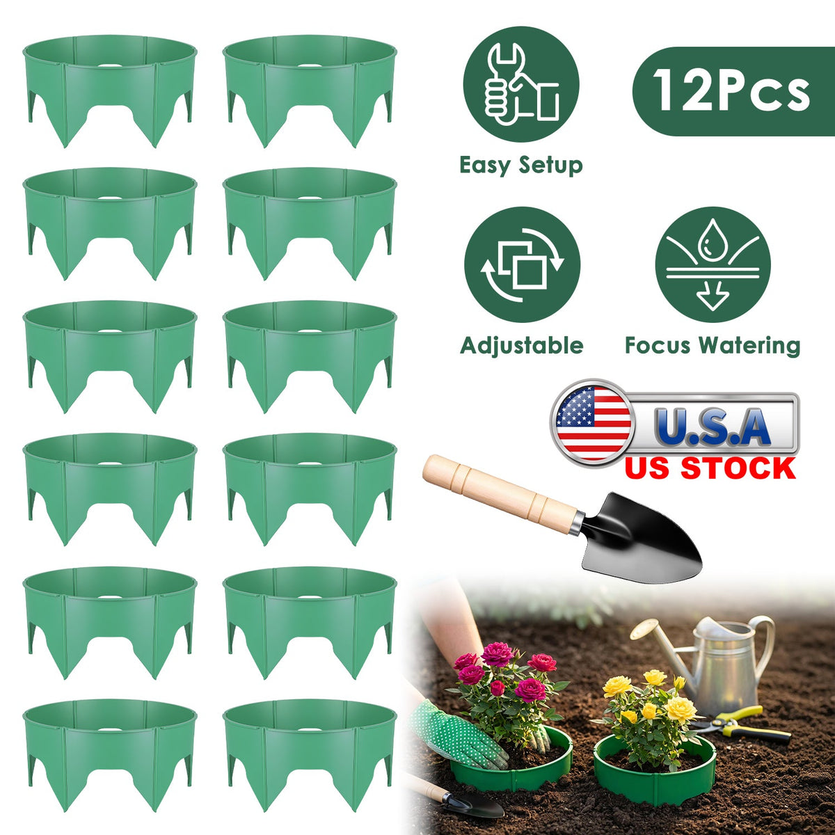 Adjustable Plant Grow Rings 10in with Hand Shovel - 12 Pack