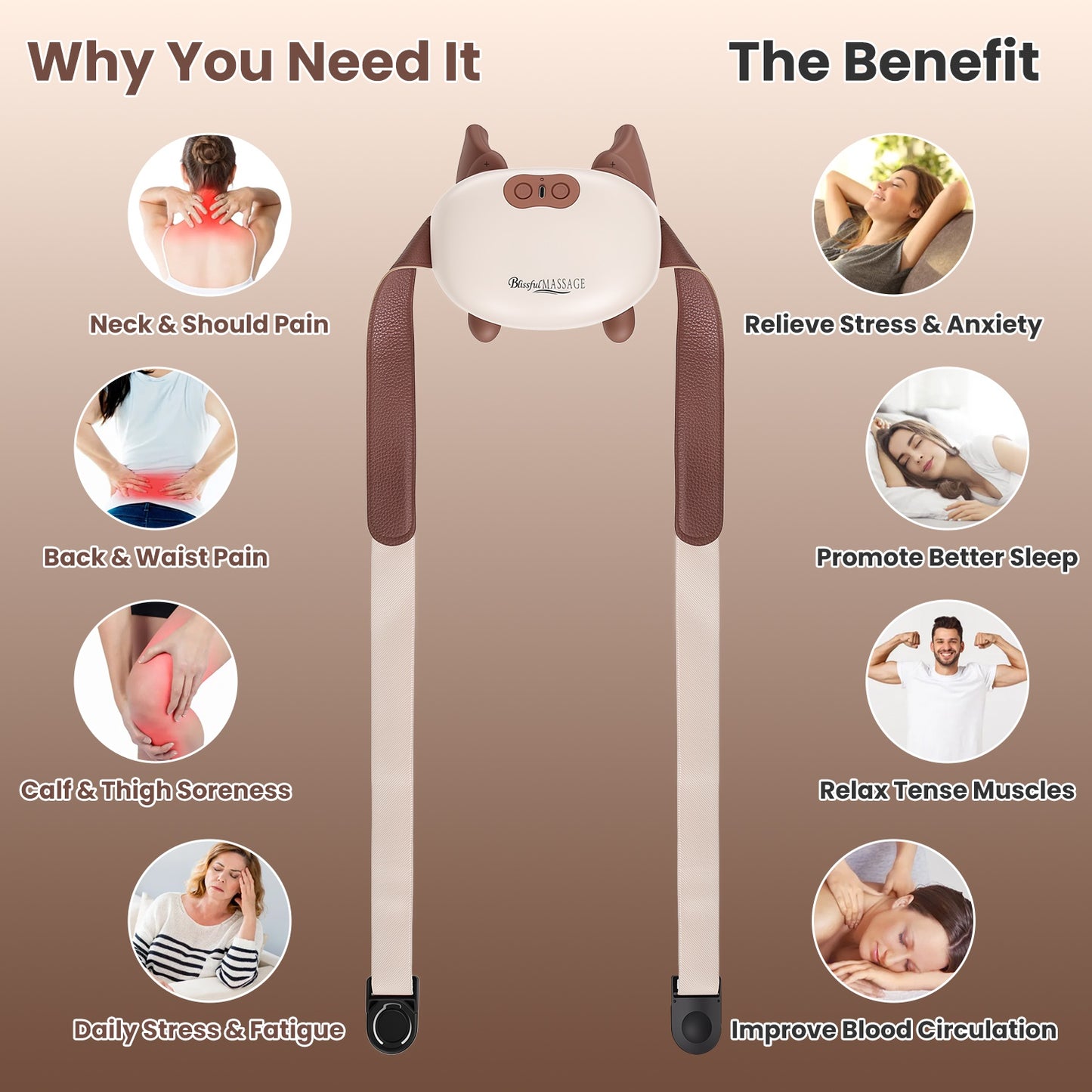Cordless Neck Massager with Heat & Shiatsu Deep Tissue Kneading