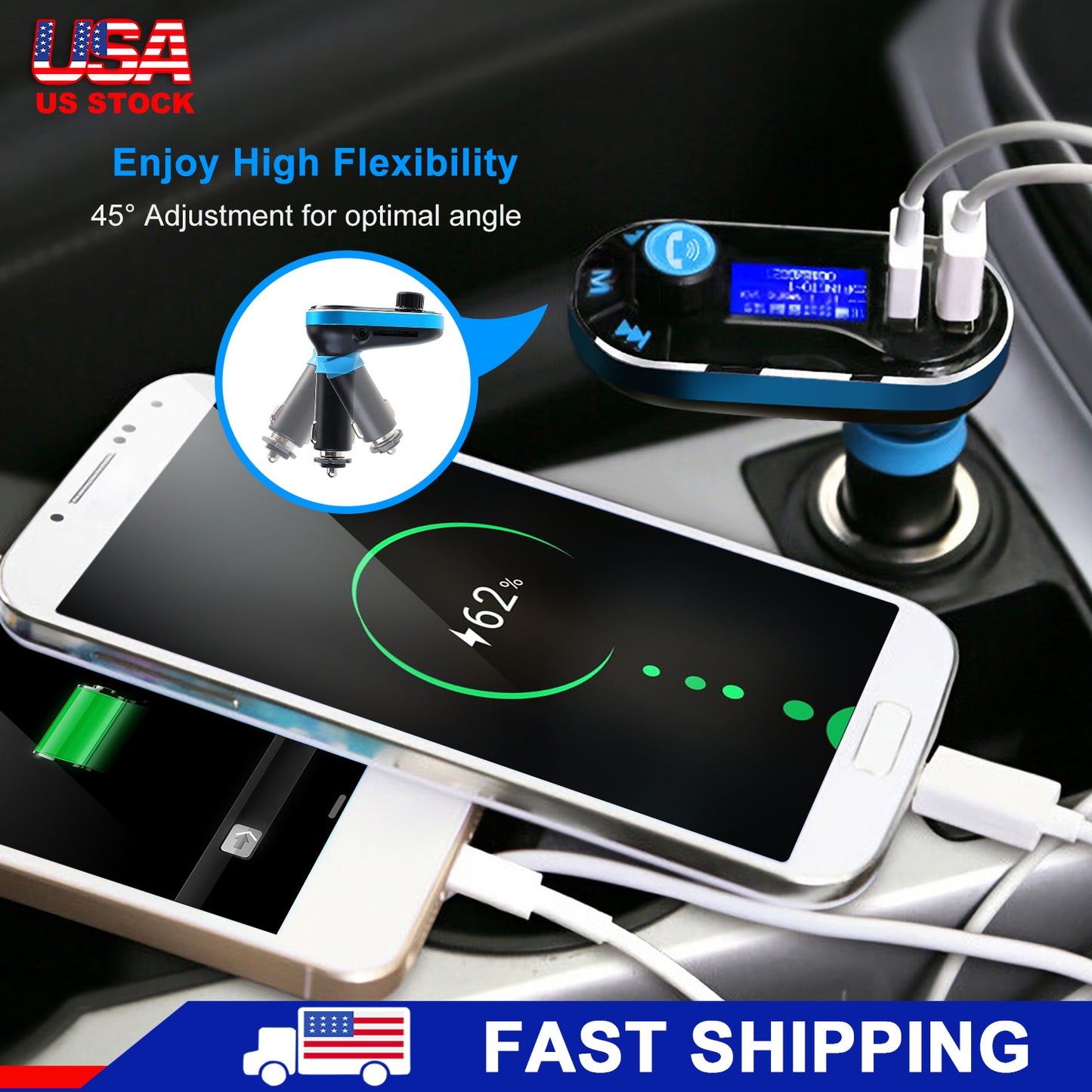 FM Transmitter with Dual USB Charger & Hands-Free Calling