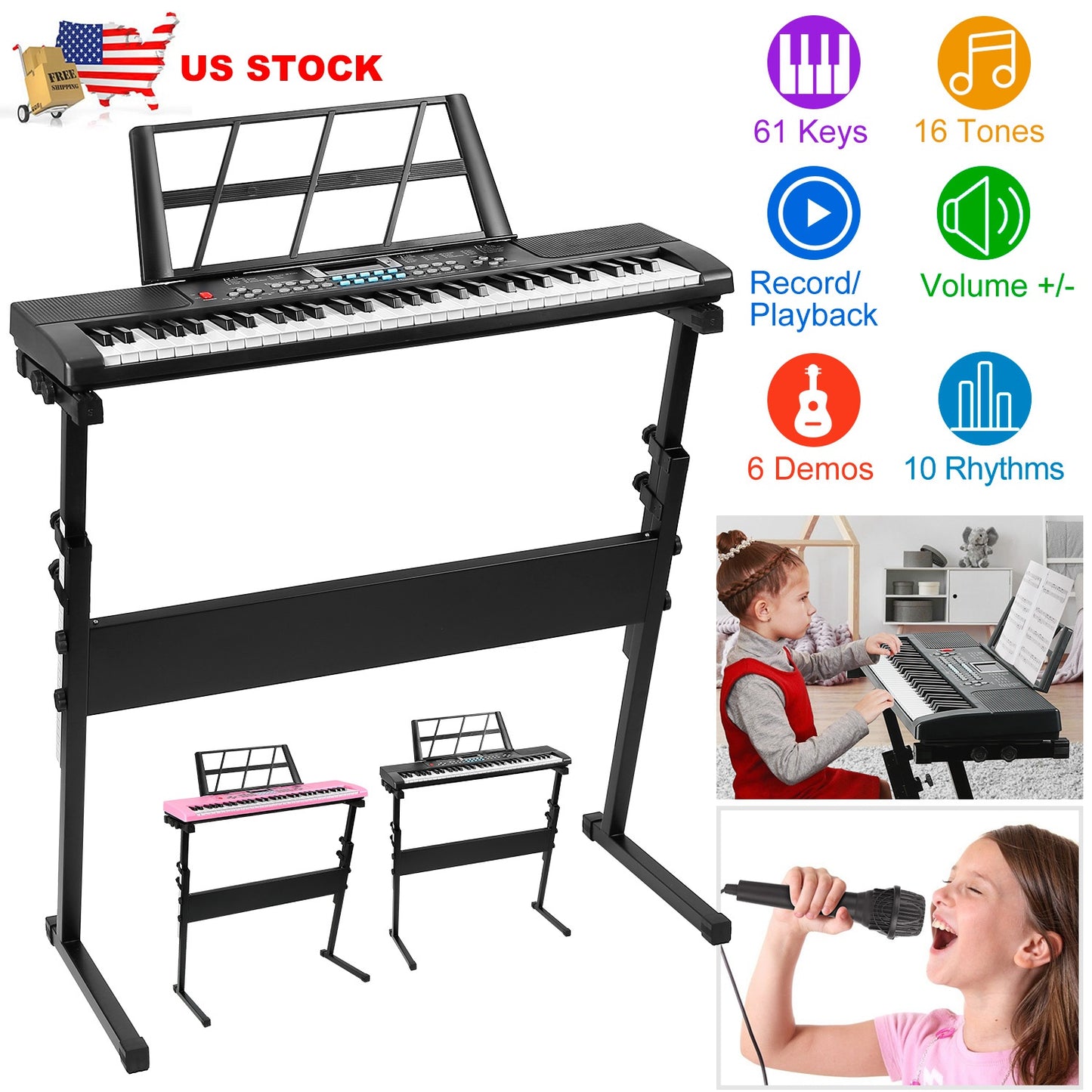 61-Key Digital Keyboard with Stand & Microphone for Kids