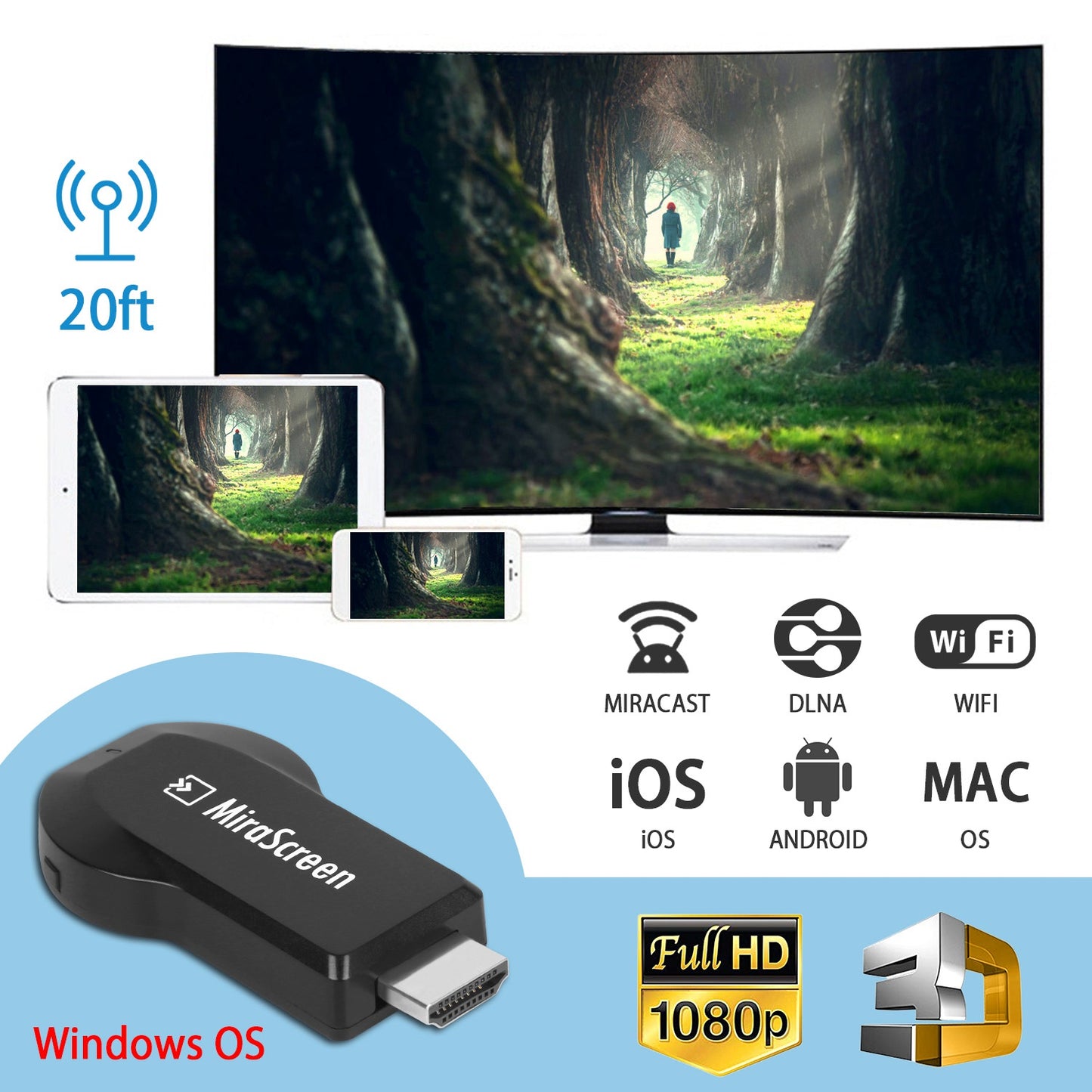 Wireless Display Adapter 1080P HDMI Miracast Dongle