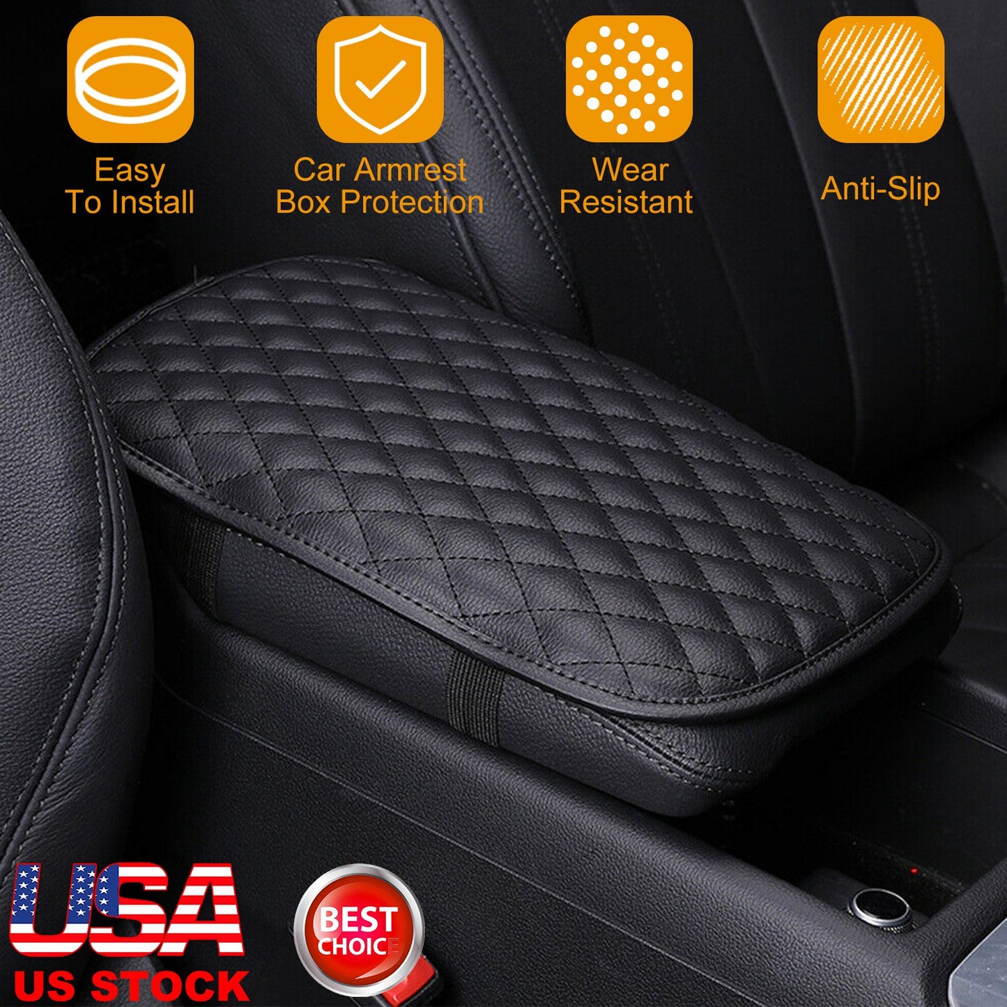 Car Armrest Pad Cover - PU Leather Console Cushion Protector