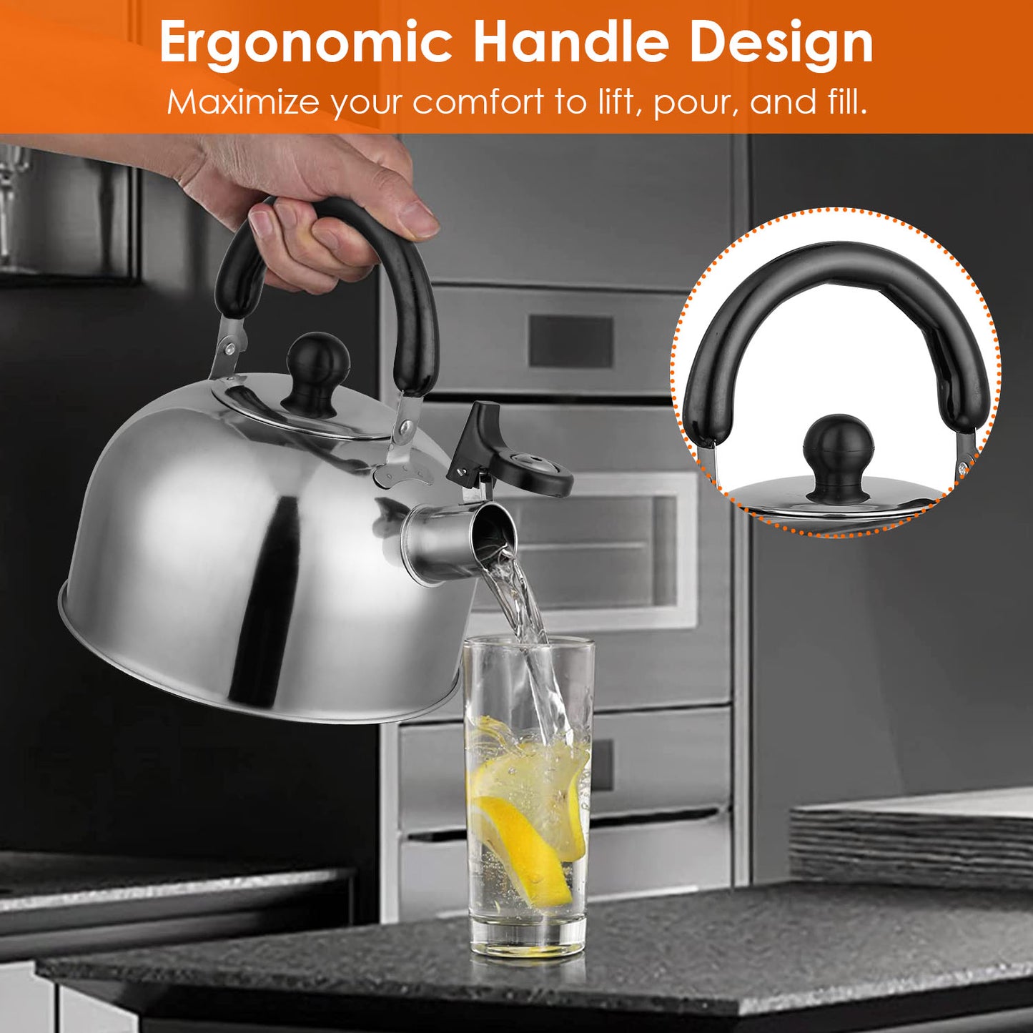 Whistling Tea Kettle 2.1 Quart Stainless Steel Stovetop