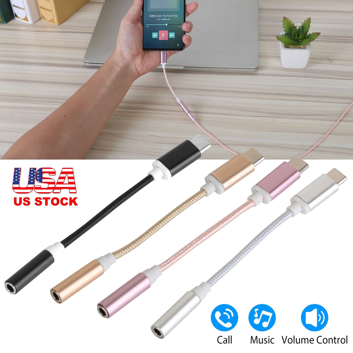 USB-C to 3.5mm Aux Audio Adapter Cable for Headphones