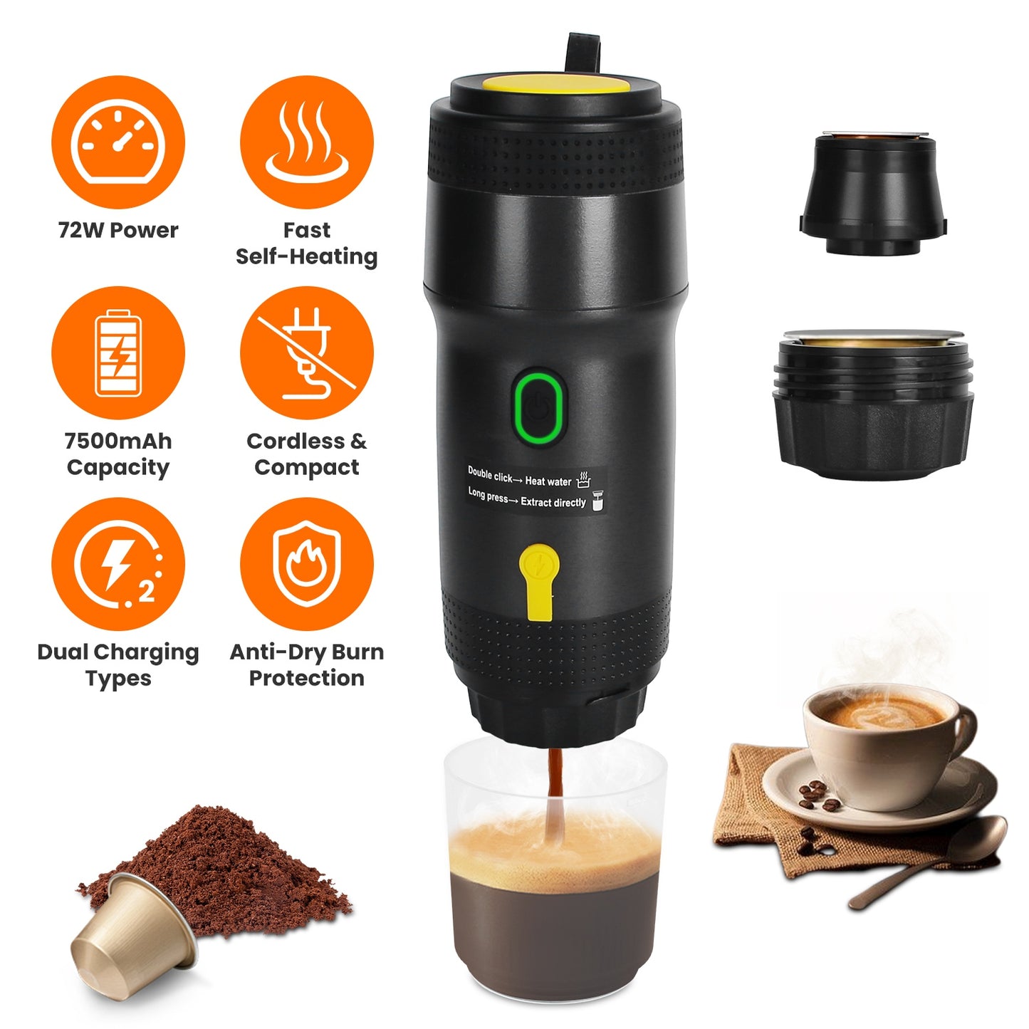 Portable Electric Espresso Machine with 7500mAh Battery