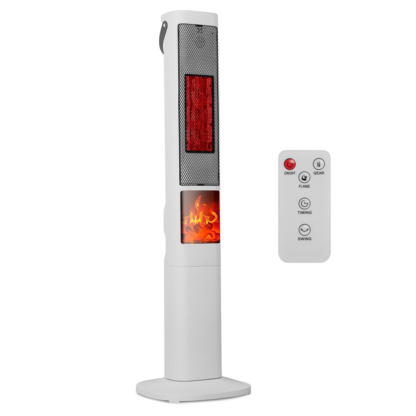 Oscillating Ceramic Tower Space Heater with 3D Flame Effect