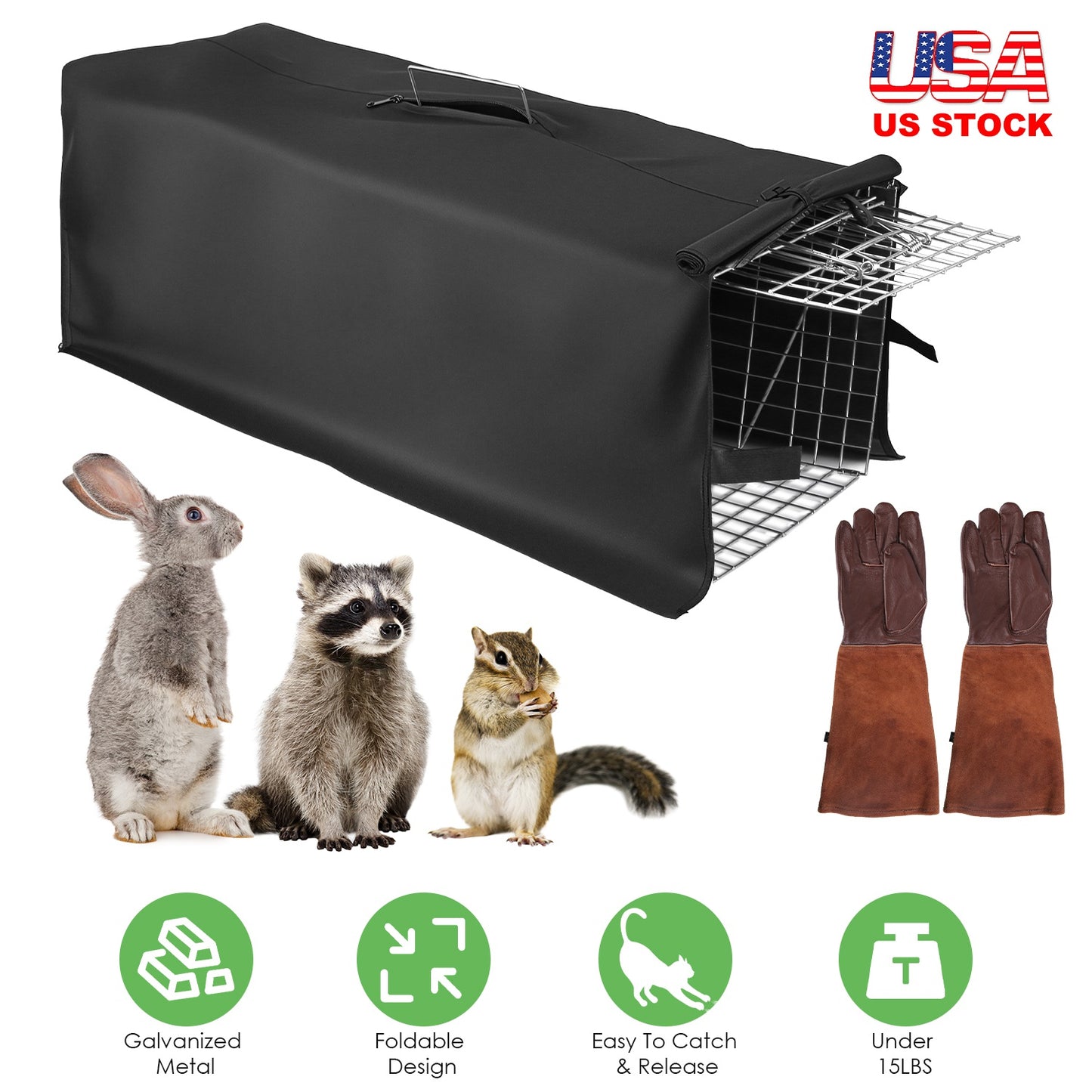 Live Animal Trap Cage 31" Folding with Waterproof Cover