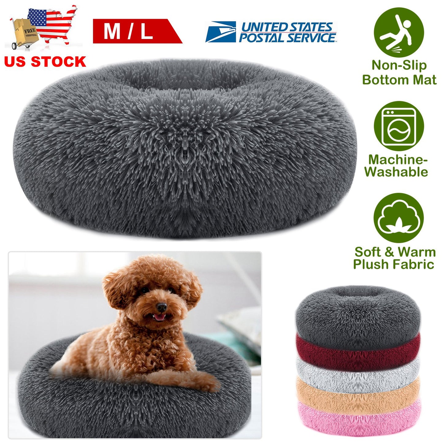 Plush Pet Bed with Raised Rim for Small Dogs & Cats