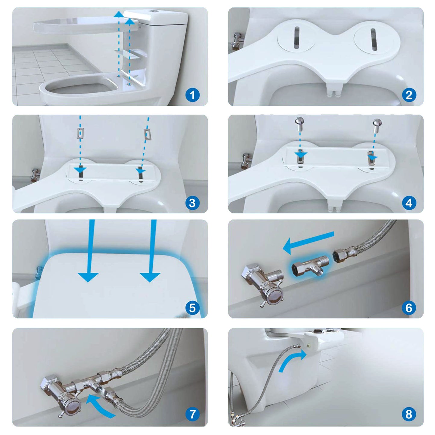 Non-Electric Bidet Attachment with Dual Nozzle Self-Cleaning