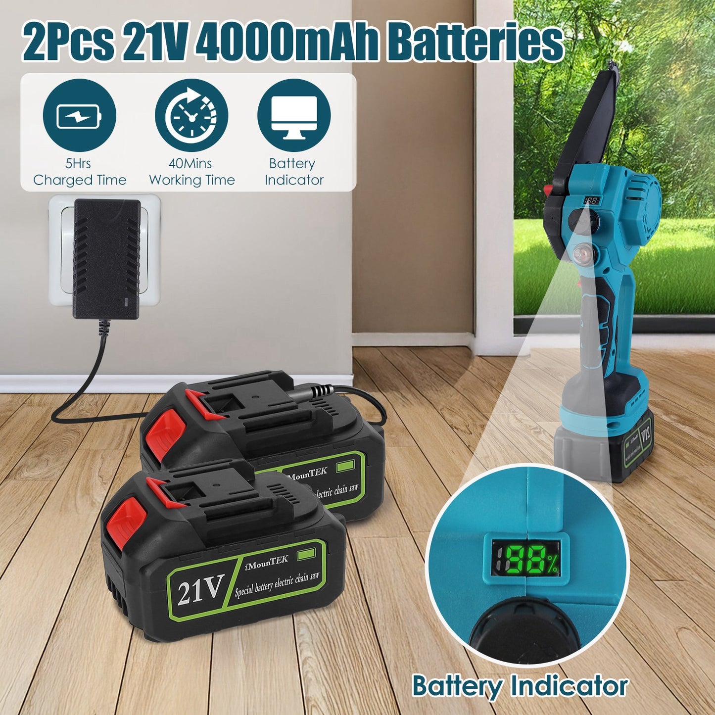 Cordless Pole Saw 2-in-1 with Extension Pole 21V Brushless