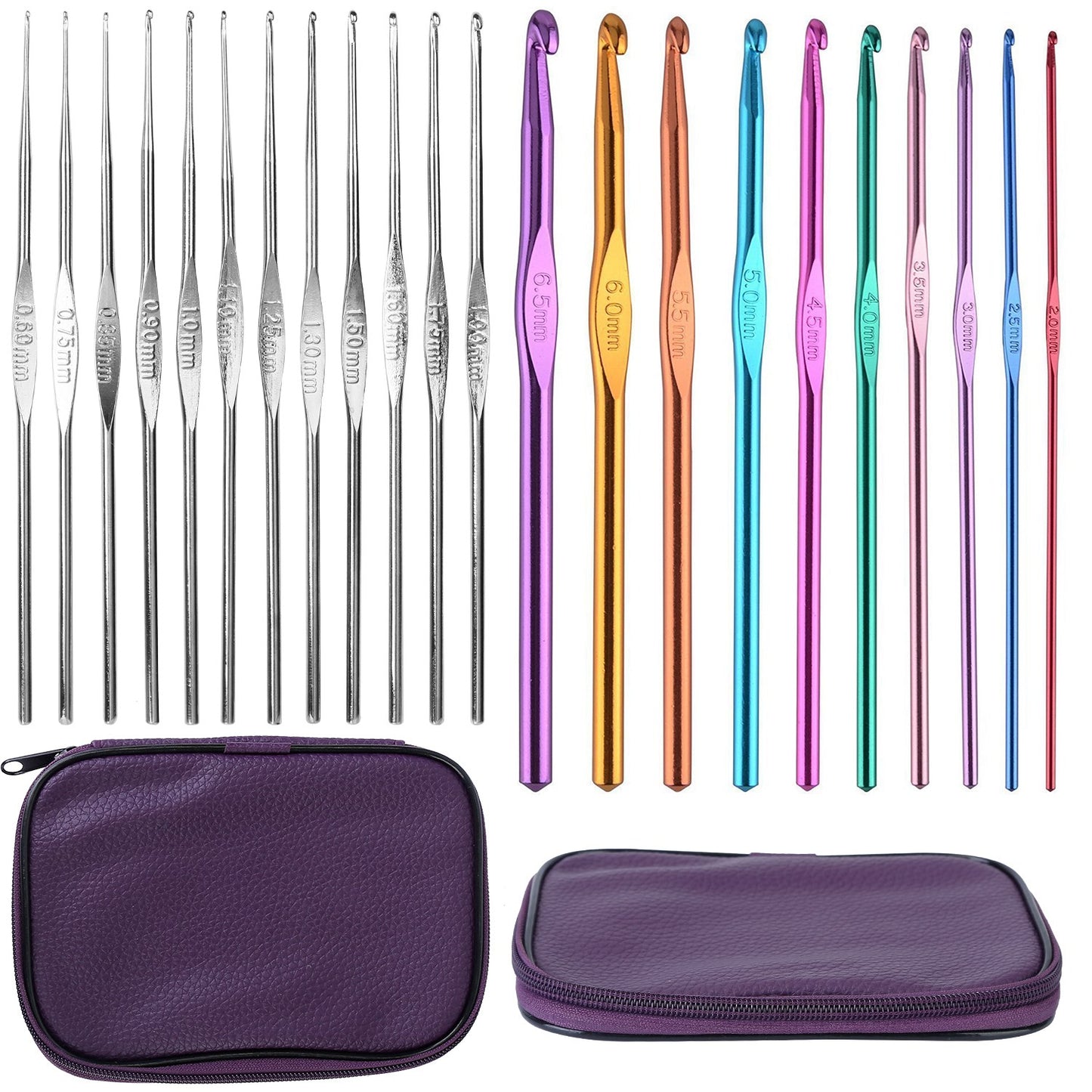Crochet Hook Set 22-Piece with Aluminum Handles & Case