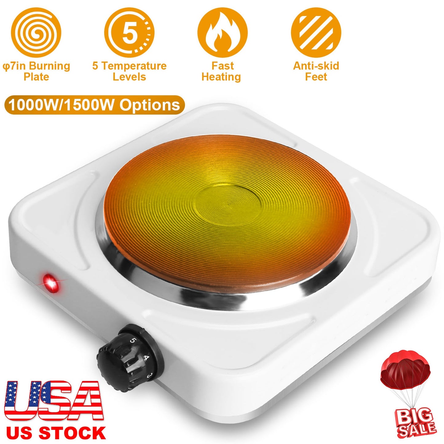 Electric Single Burner Hot Plate 1500W Portable Countertop Stove