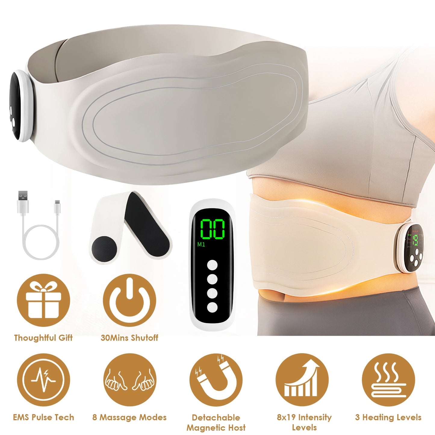 EMS Lower Back Massager Heating Pad with Remote Control