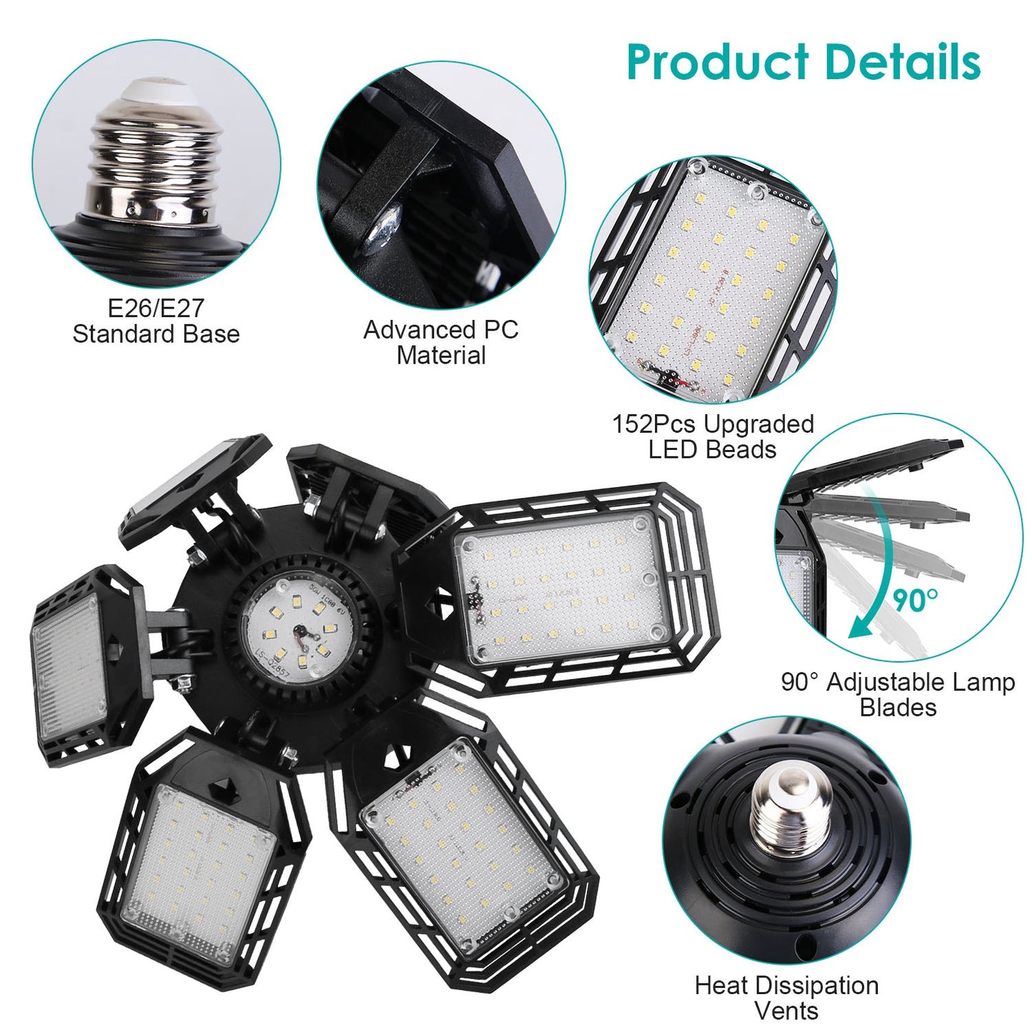 LED Garage Light 160W Deformable 6-Blade Ceiling Light
