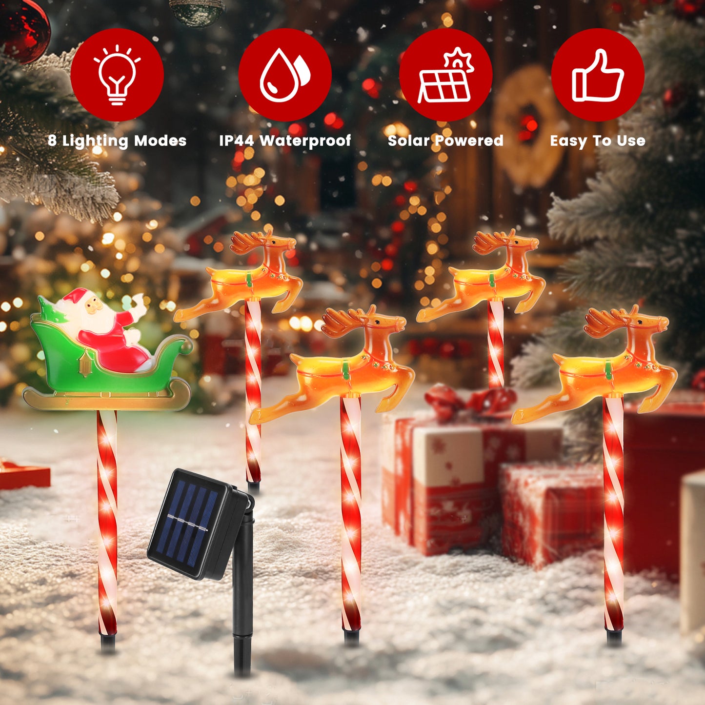 Solar Christmas Pathway Lights 5-Pack with 8 Lighting Modes