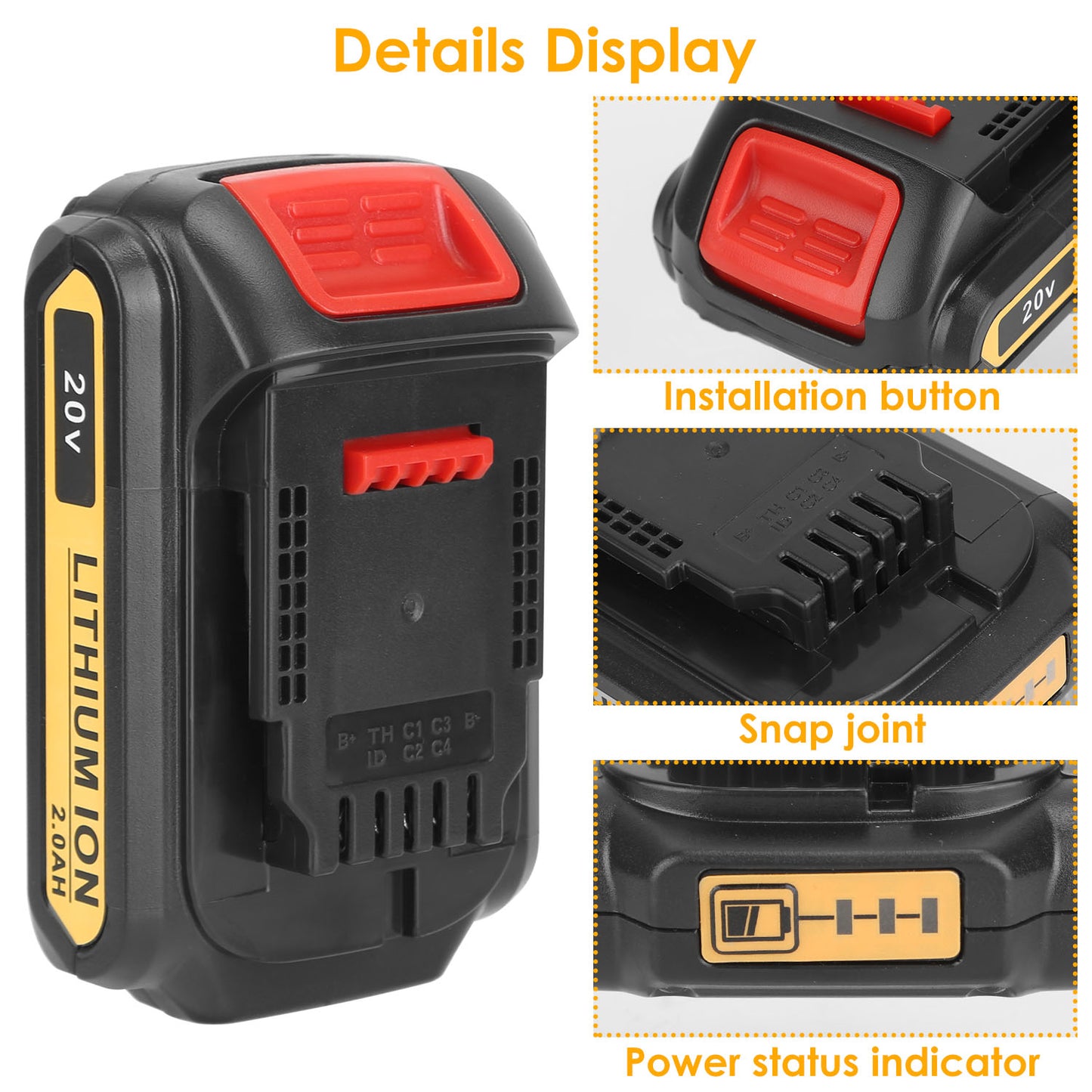 20V 2000mAh Lithium-Ion Replacement Battery for Dewalt Tools