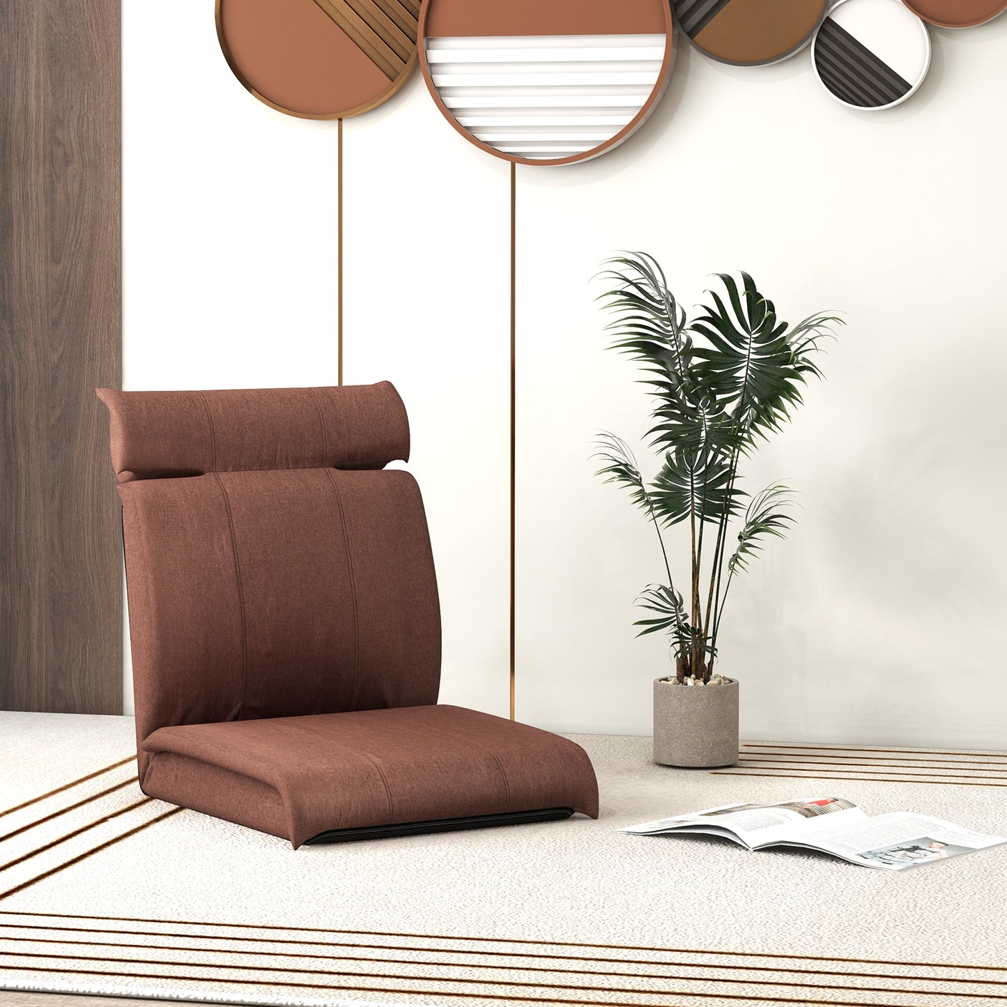 Adjustable Floor Chair with 14-Position Backrest - Brown