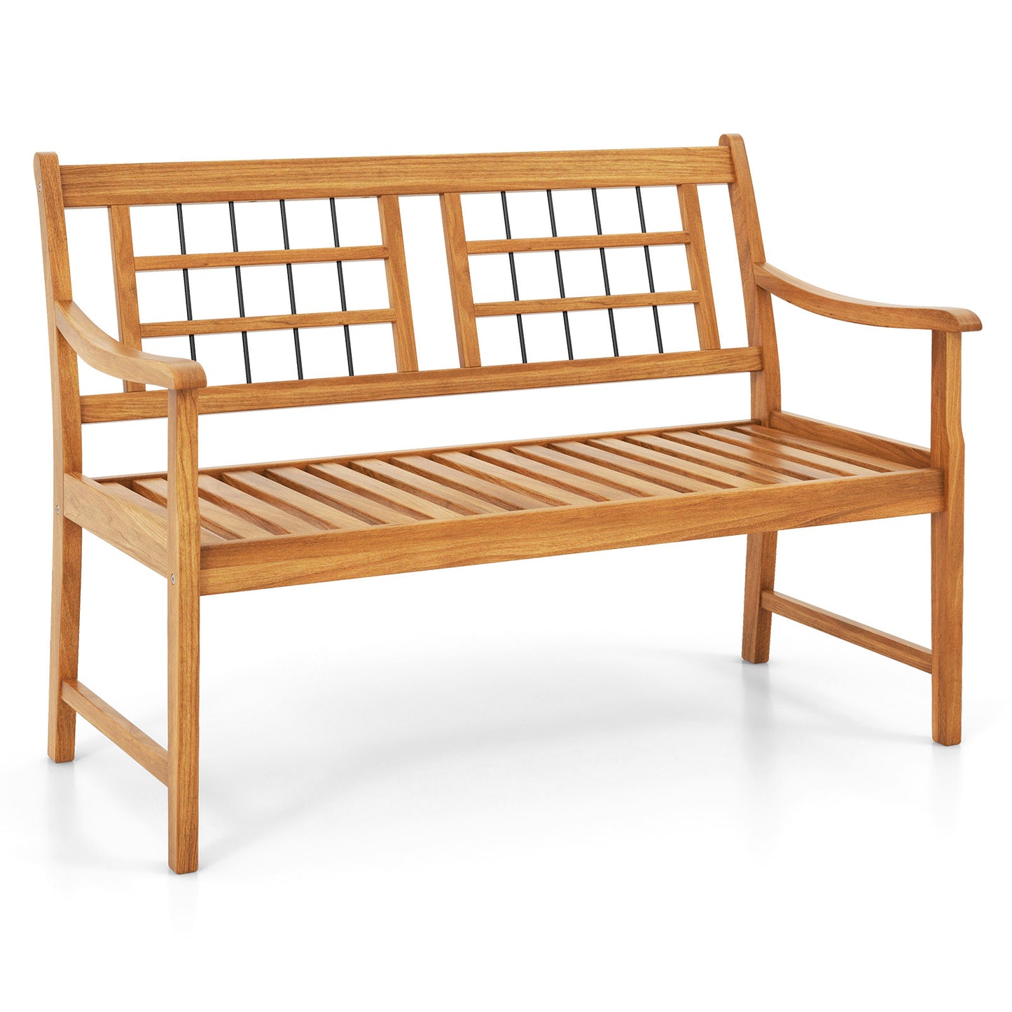 Acacia Wood Patio Bench with Curved Armrests