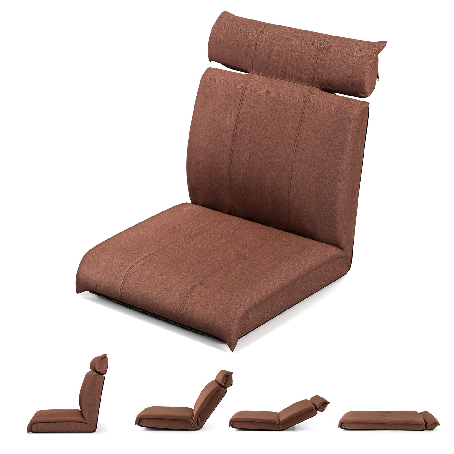 Adjustable Floor Chair with 14-Position Backrest - Brown