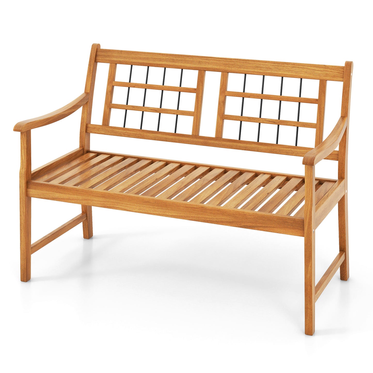 Acacia Wood Patio Bench with Curved Armrests