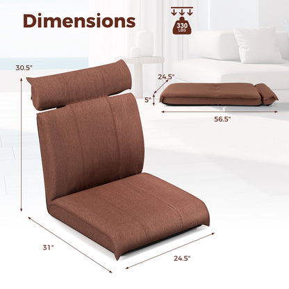 Adjustable Floor Chair with 14-Position Backrest - Brown