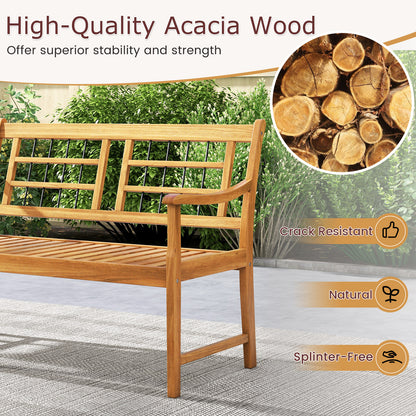 Acacia Wood Patio Bench with Curved Armrests