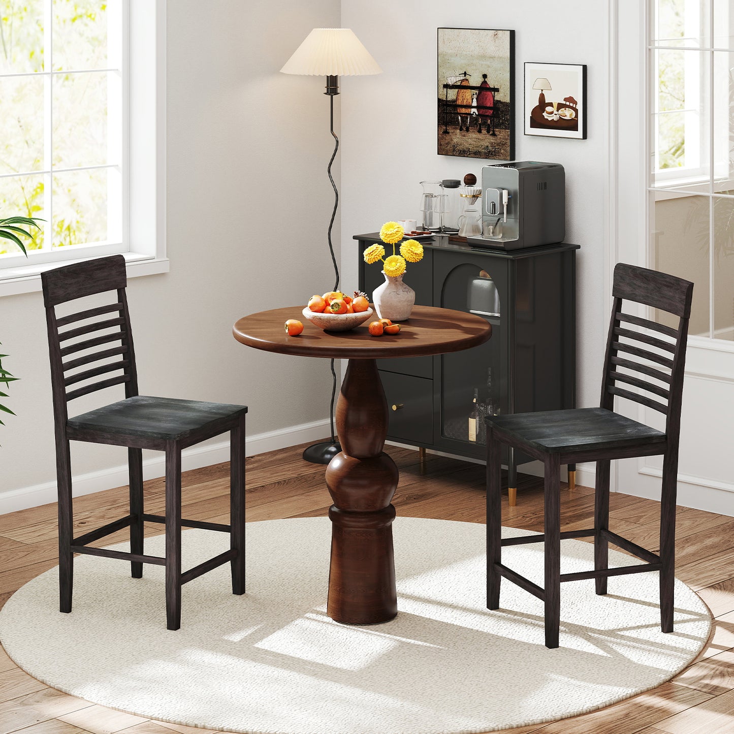 Dining Chairs Set of 2 with Footrests and Wood Frame