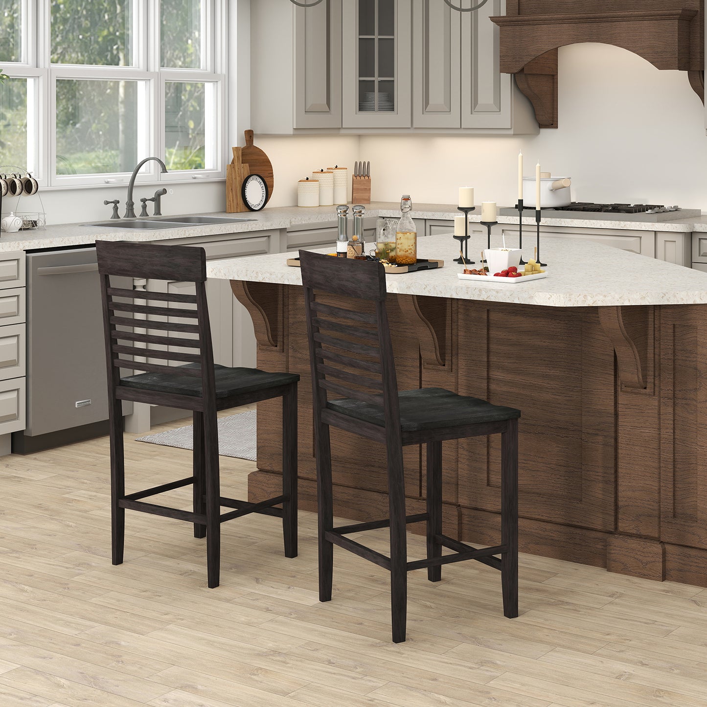 Dining Chairs Set of 2 with Footrests and Wood Frame