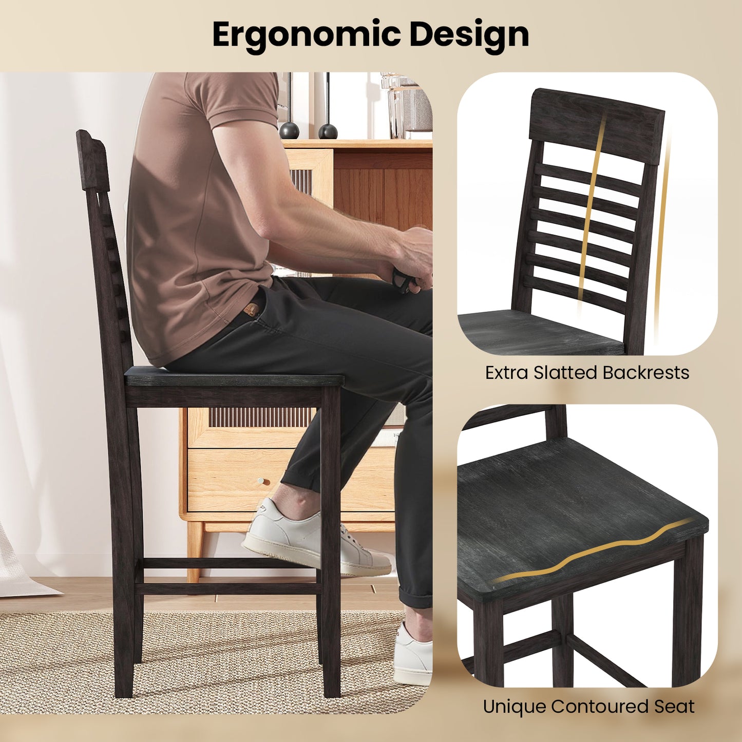 Dining Chairs Set of 2 with Footrests and Wood Frame