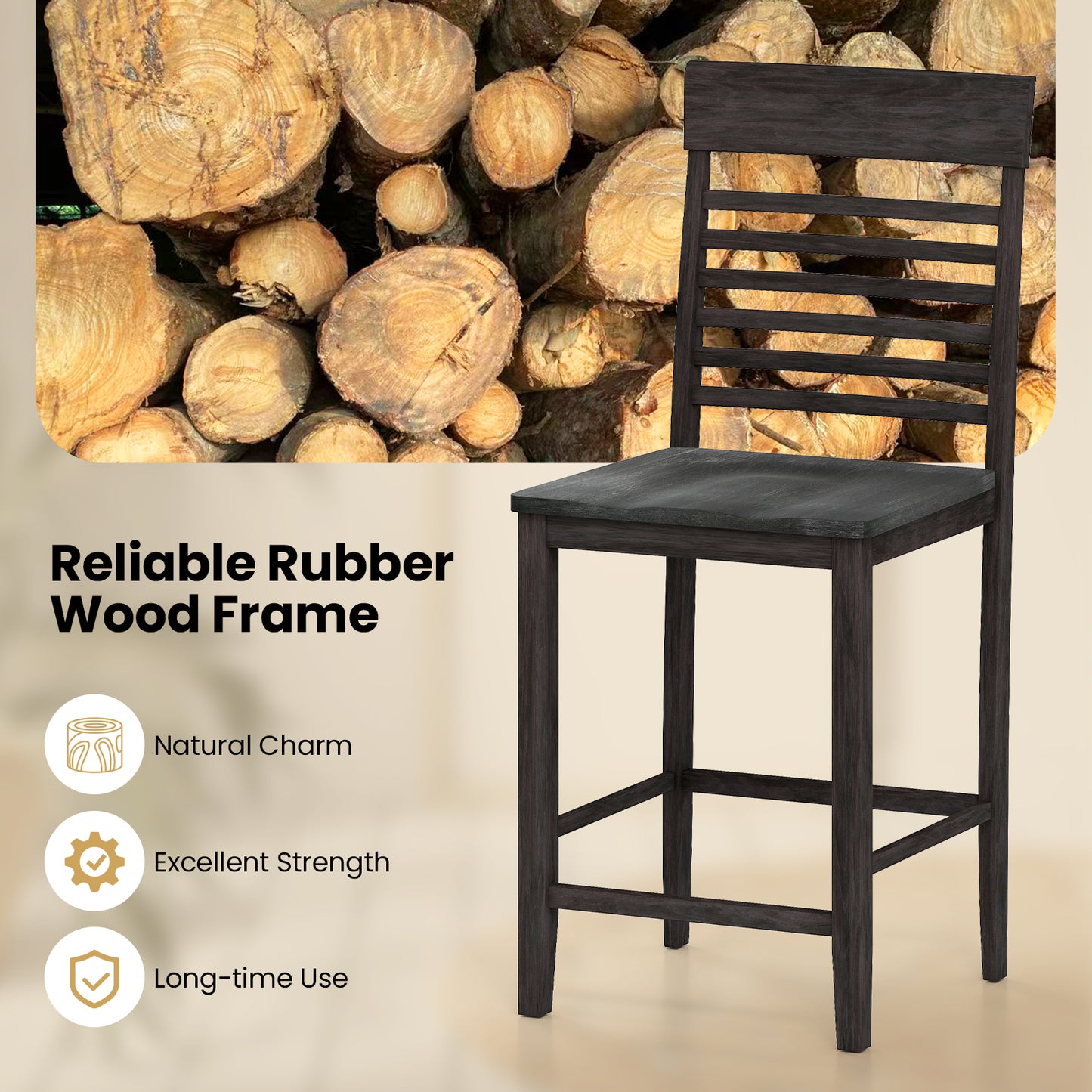 Dining Chairs Set of 2 with Footrests and Wood Frame