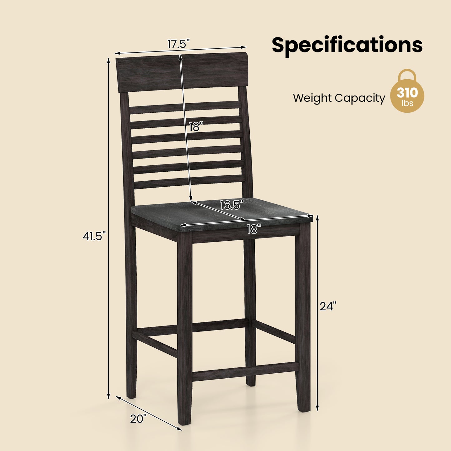 Dining Chairs Set of 2 with Footrests and Wood Frame
