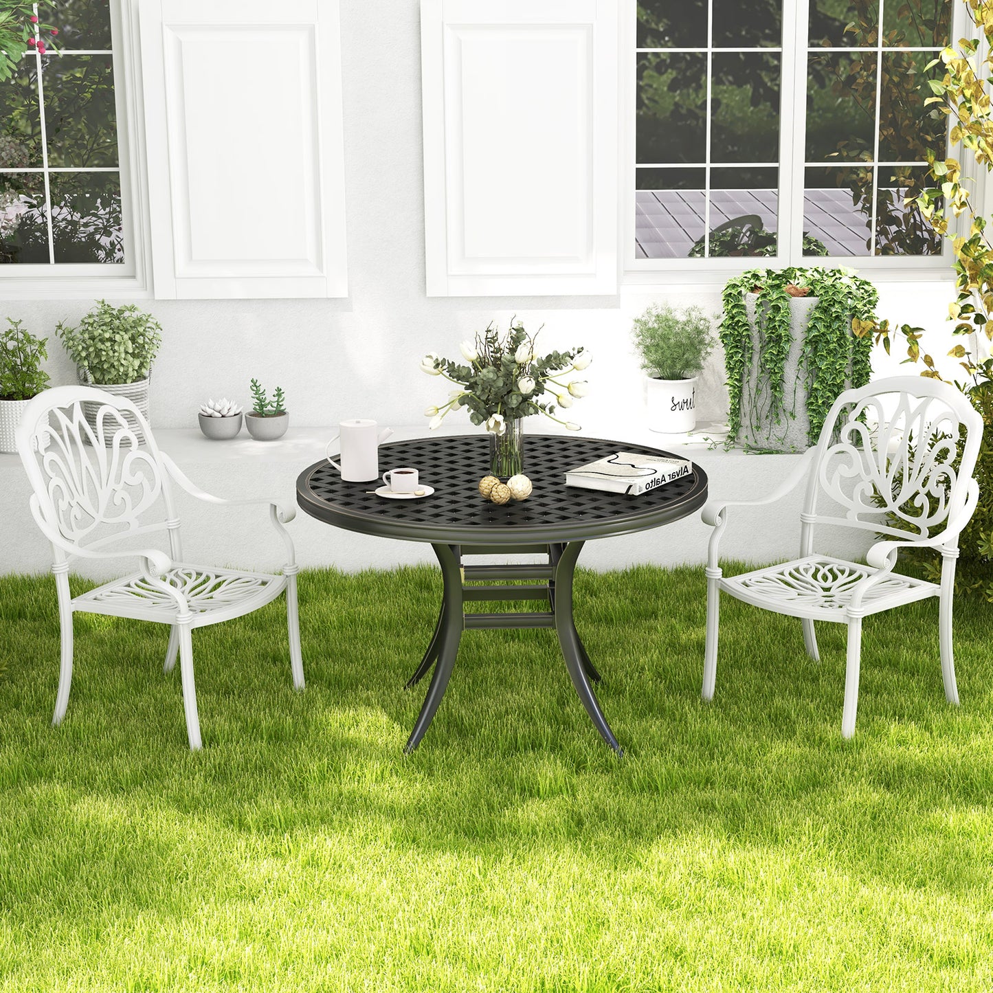 Cast Aluminum Patio Dining Chairs with Armrests - Set of 2