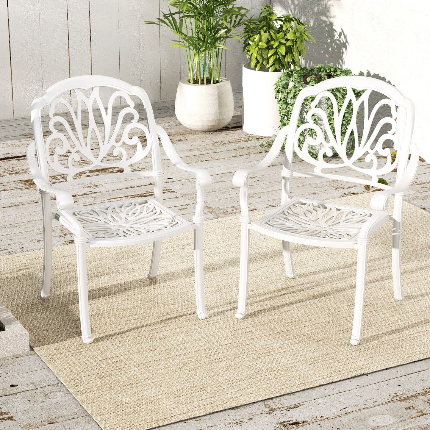 Cast Aluminum Patio Dining Chairs with Armrests - Set of 2