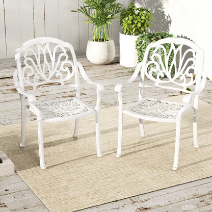 Cast Aluminum Patio Dining Chairs with Armrests - Set of 2
