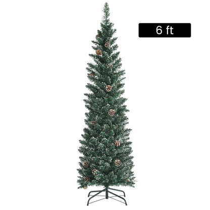 Snowy Artificial Pencil Christmas Tree with Pine Cones