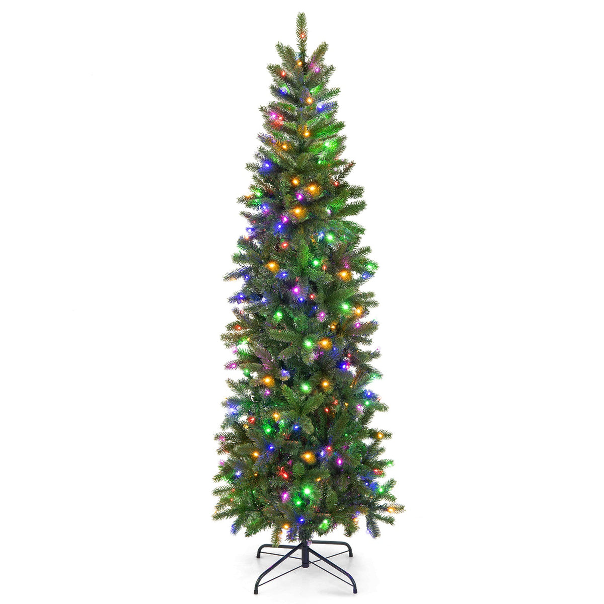 6 Feet Pre-Lit Artificial Christmas Pencil Tree with 648 PVC PE Branch Tips