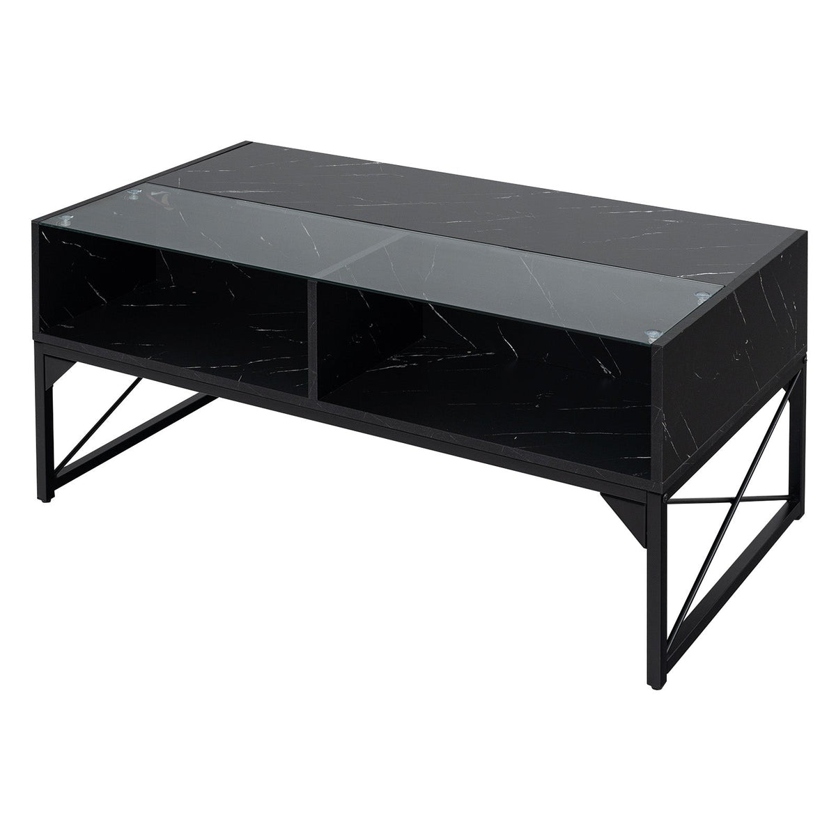 Center Table with Faux Marble and Tempered Glass Top