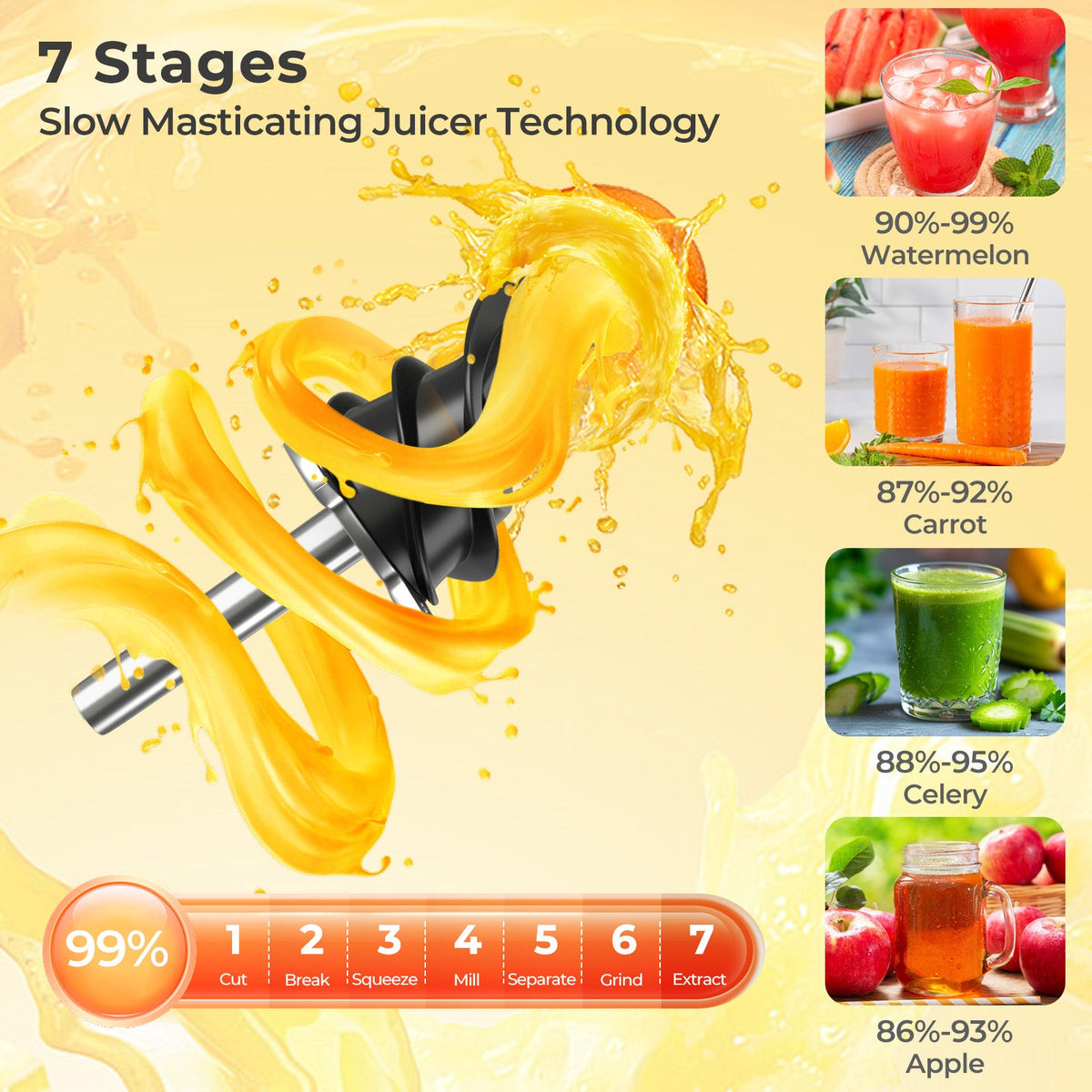 Cold Press Juicer with 5.3 Inches Feed Chute High Juice Yield and Reverse Function