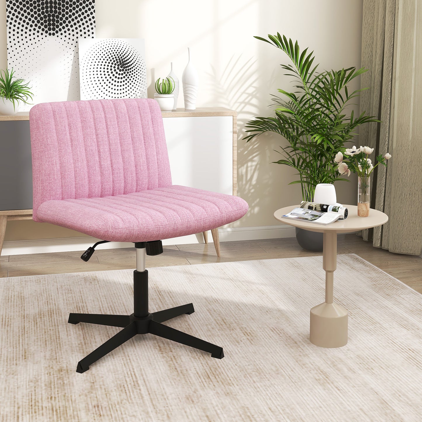 Armless Rocking Office Chair with Adjustable Height - Beige