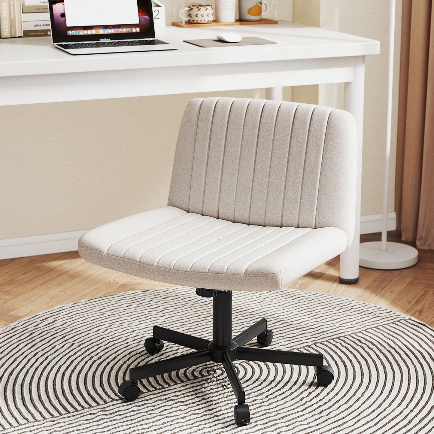 Cross-Legged Swivel Desk Chair with Wheels and Wide Seat