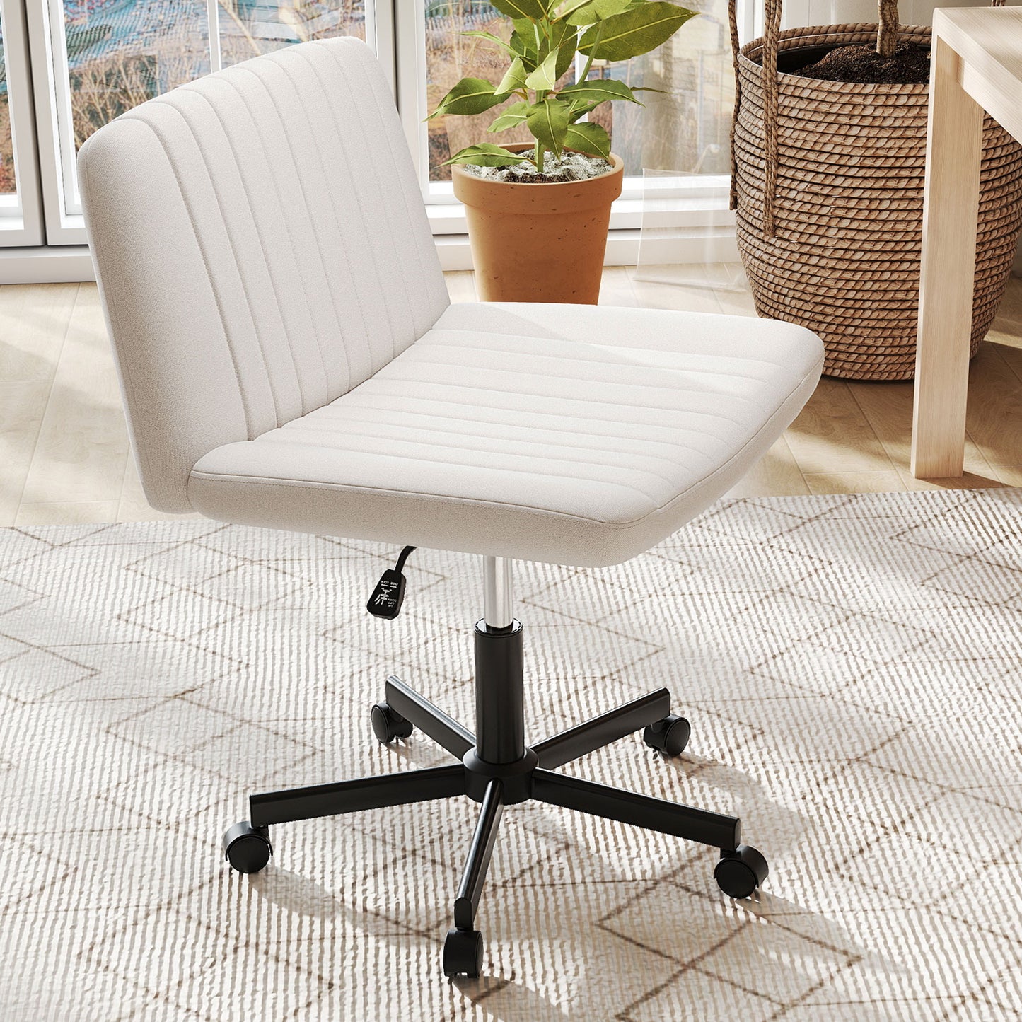 Cross-Legged Swivel Desk Chair with Wheels and Wide Seat