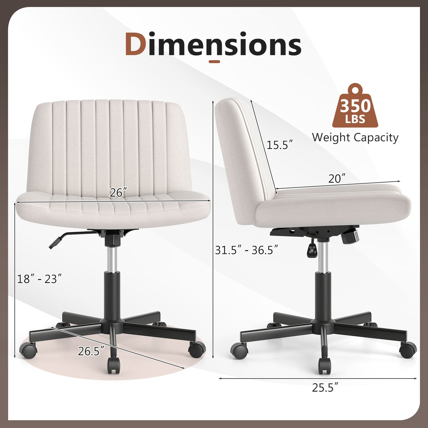 Cross-Legged Swivel Desk Chair with Wheels and Wide Seat