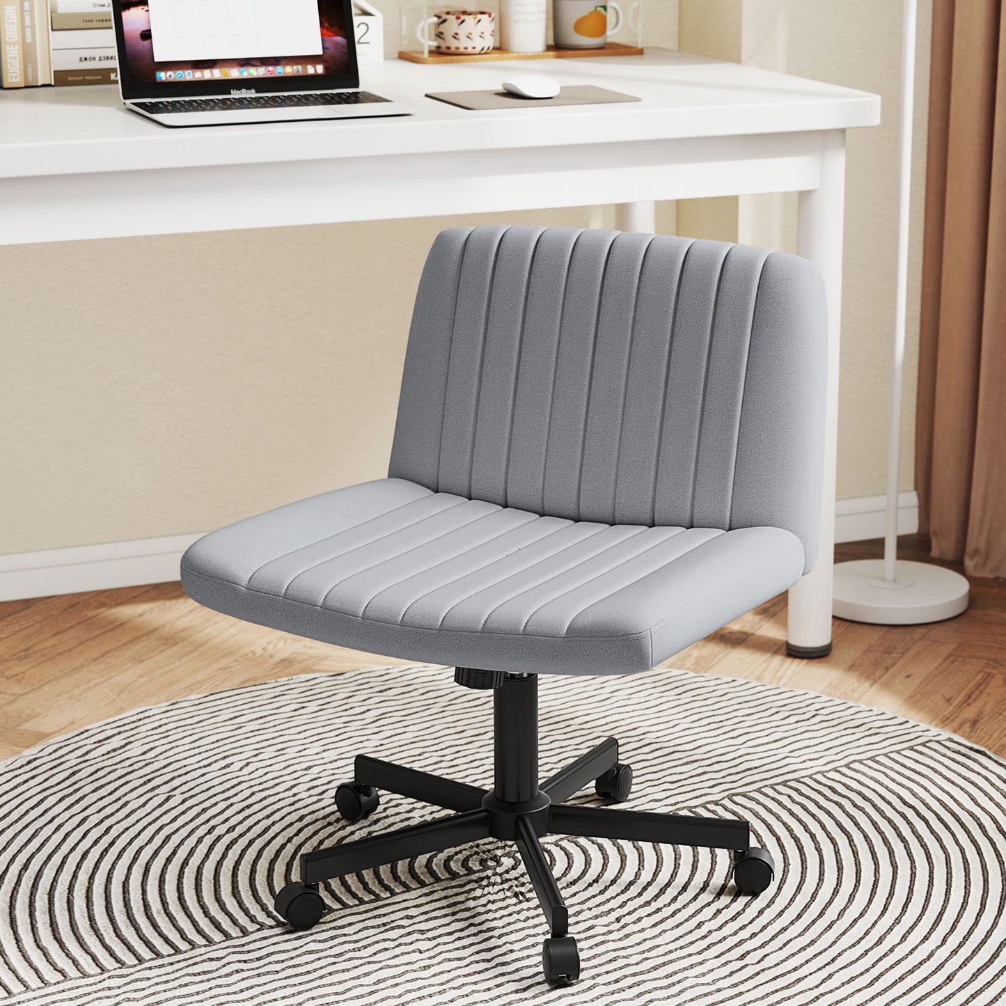 Cross-Legged Swivel Desk Chair with Wheels and Wide Seat