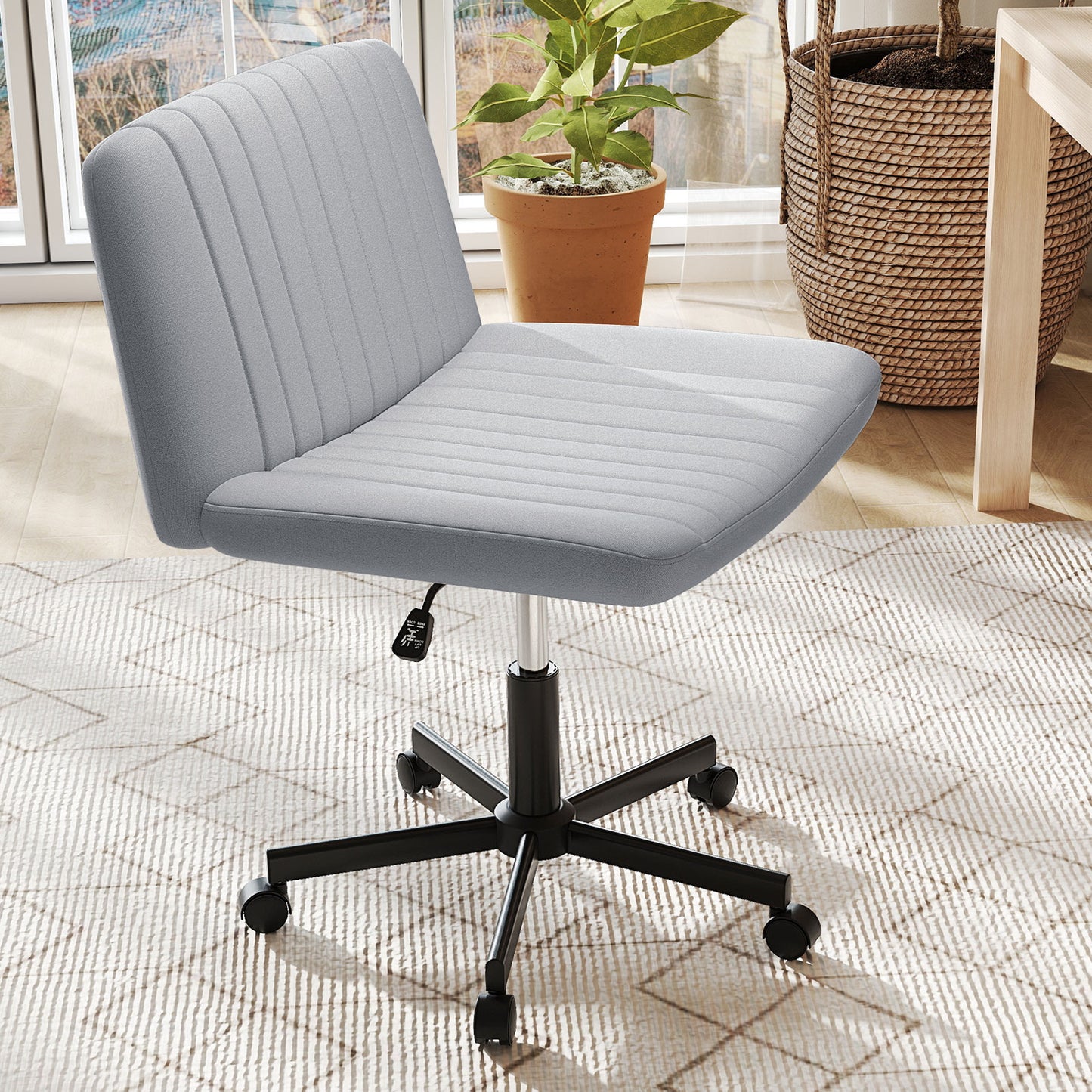 Cross-Legged Swivel Desk Chair with Wheels and Wide Seat