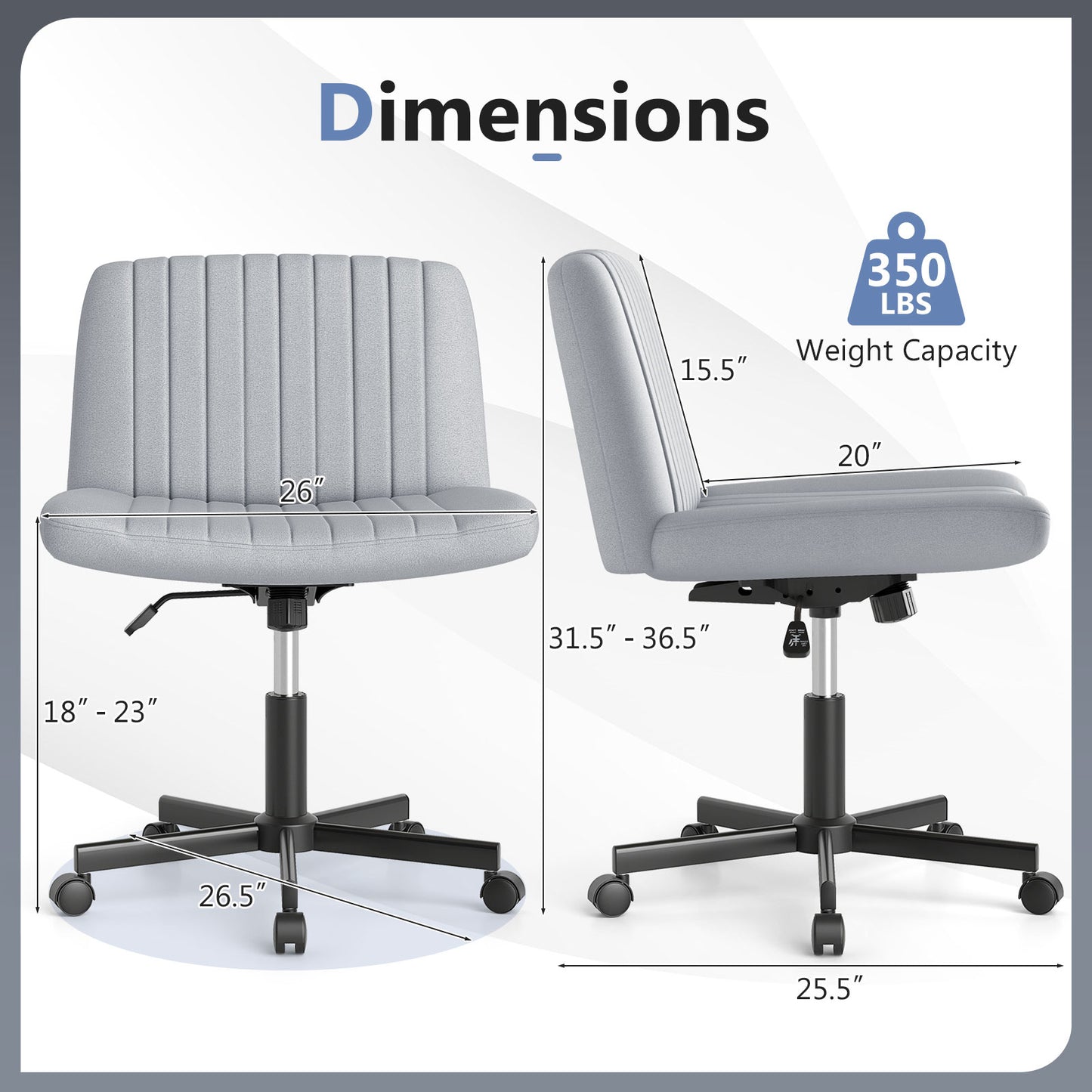 Cross-Legged Swivel Desk Chair with Wheels and Wide Seat