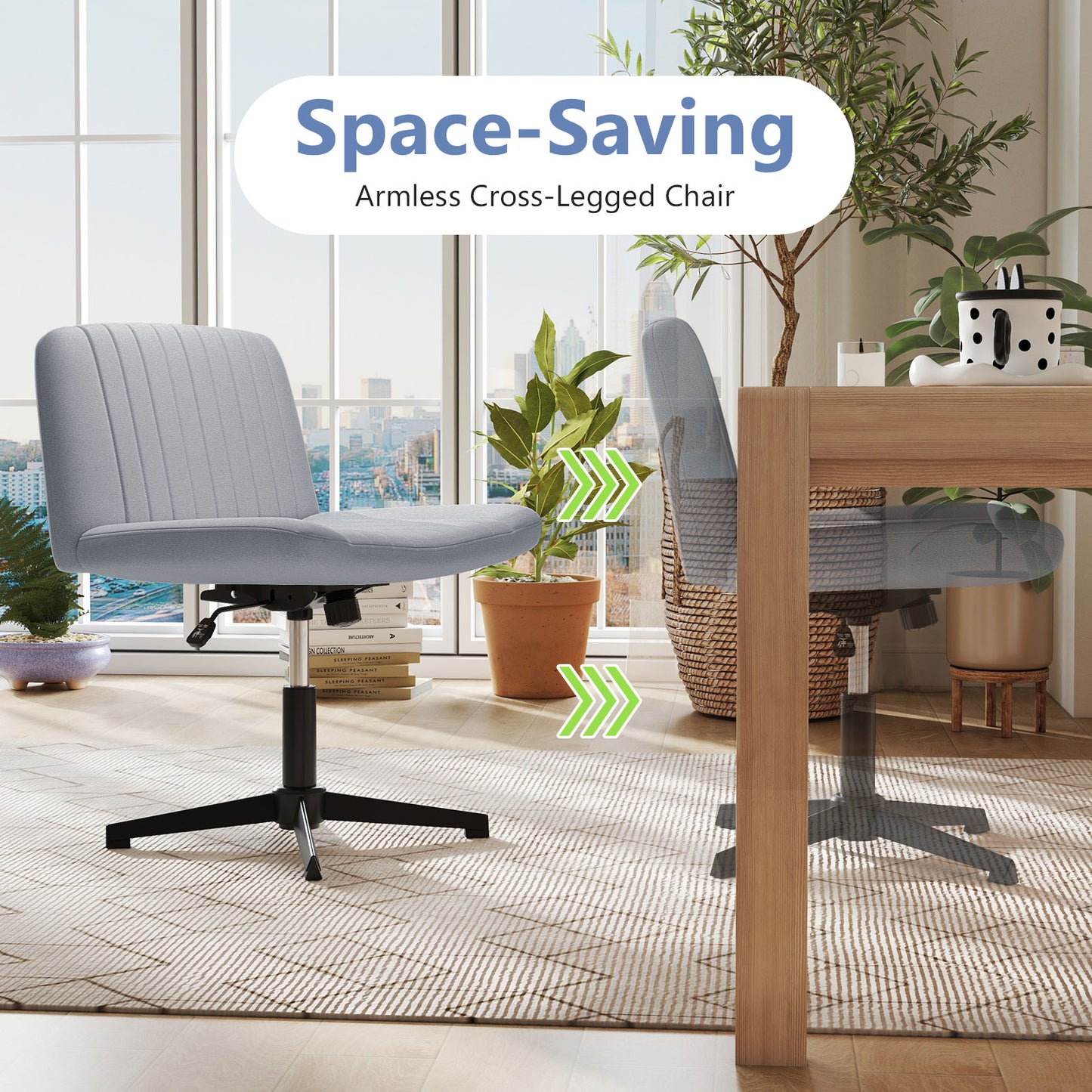 Cross-Legged Swivel Desk Chair Without Wheels - Gray